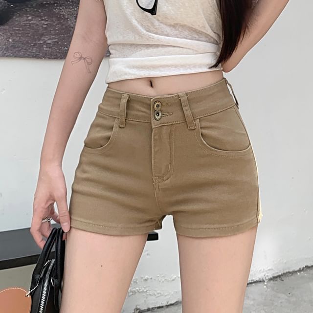 KUMI-Mid Rise Plain Denim Shorts