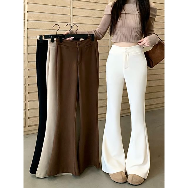 KUMI-Mid Rise Plain Flared Pants