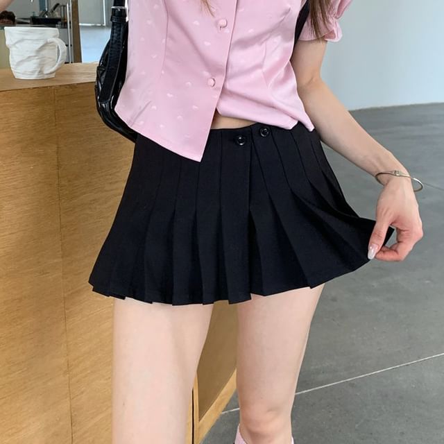 KUMI-Mid Rise Plain Mini Pleated Skirt