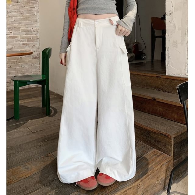 KUMI-Mid Rise Plain Wide Leg Pants