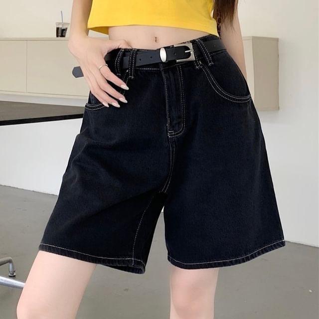 KUMI-Mid Rise Plain Wide Leg Shorts