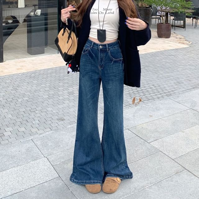KUMI-Mid Rise Washed Bell Bottom Jeans