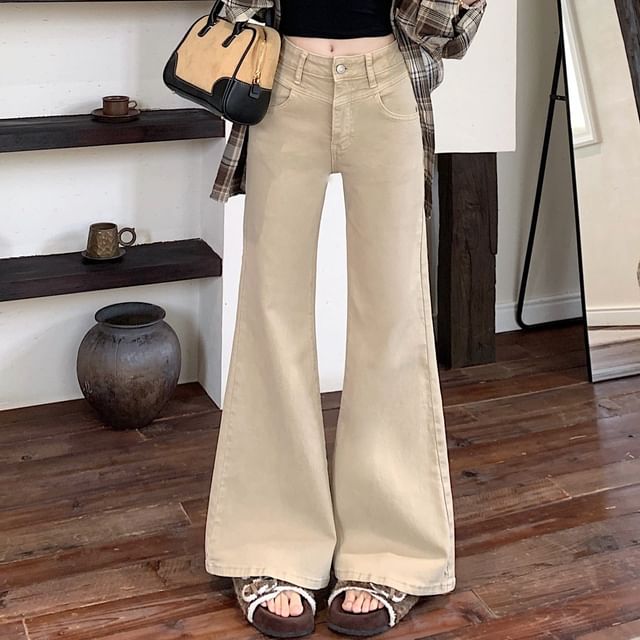 KUMI-Mid Rise Washed Flared Jeans