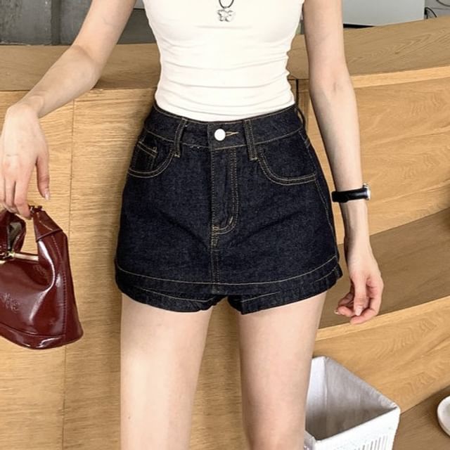 KUMI-Mid Waist Denim Mini Skort