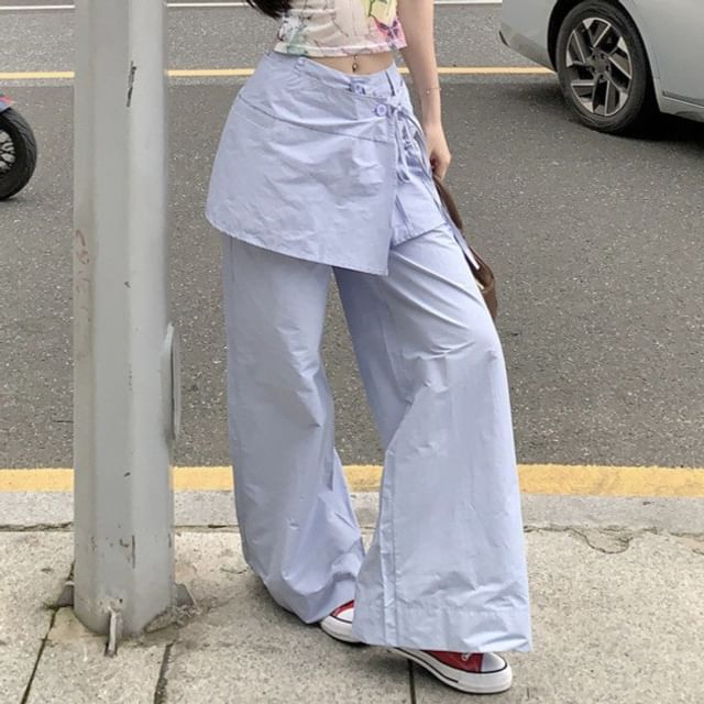 KUMI-Mid Waist Overlay Wide Leg Pants