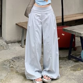 KUMI-Mid Waist Plain Baggy Pants