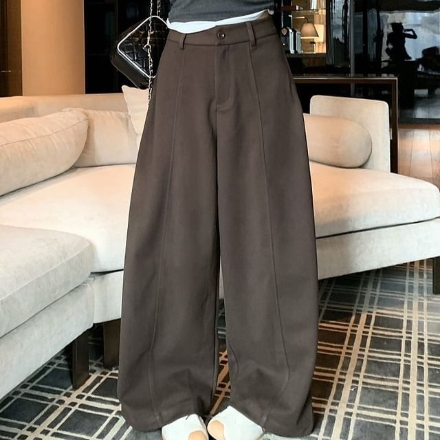 KUMI-Mid Waist Plain Baggy Pants