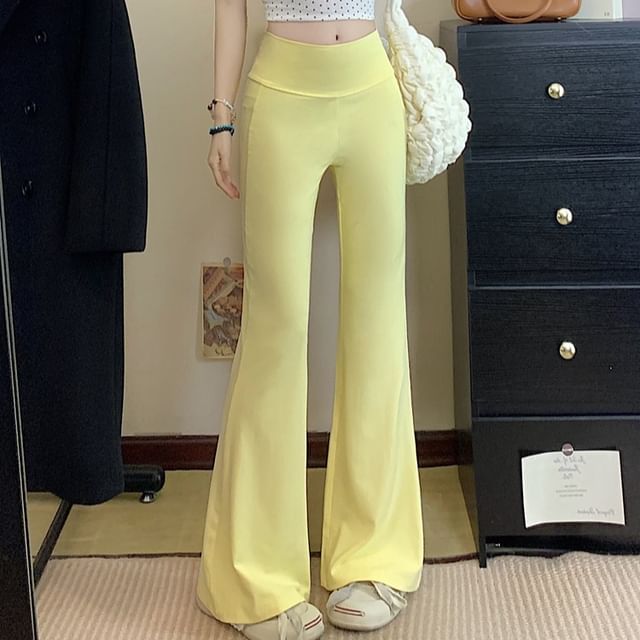 KUMI-Mid Waist Plain Flared Pants