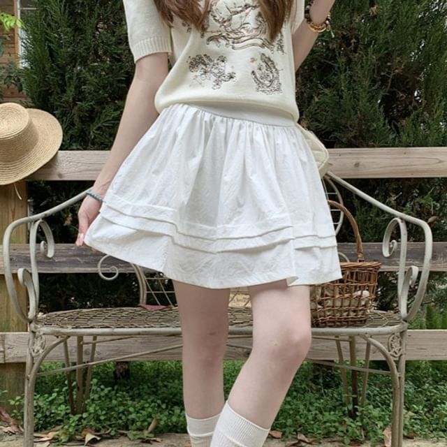 KUMI-Mid Waist Plain Mini A-Line Skirt
