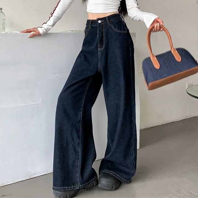 KUMI-Mid Waist Wide Leg Jeans