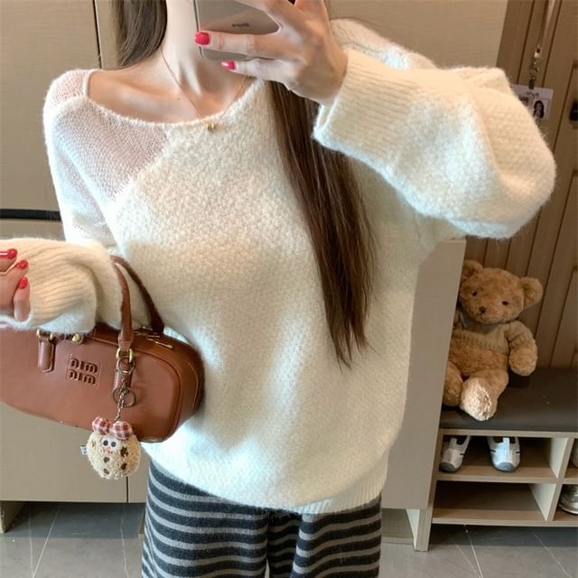 KUMI-One Shoulder Plain Sweater
