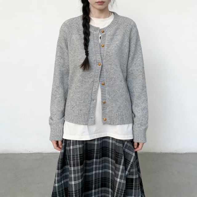 KUMI-Plain Button-Up Cardigan