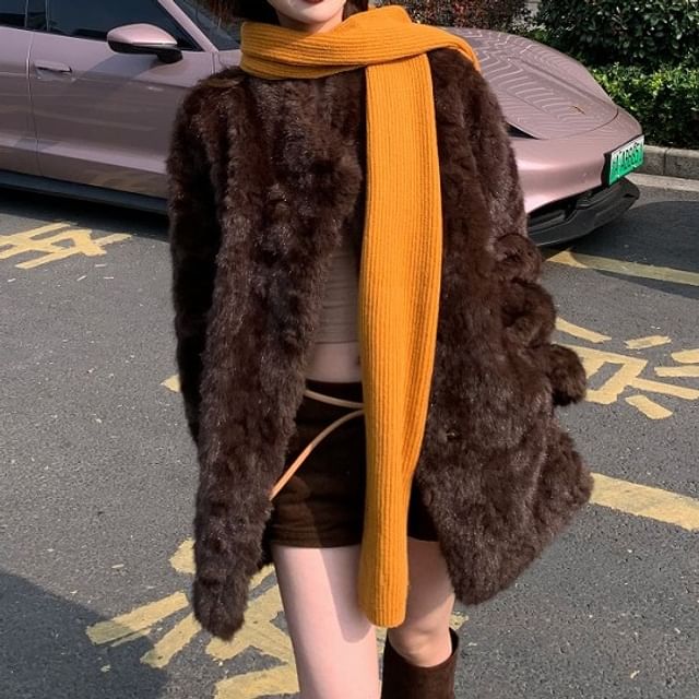 KUMI-Plain Fluffy Jacket