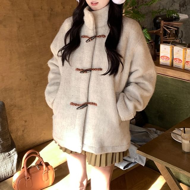 KUMI-Plain High Neck Duffle Jacket