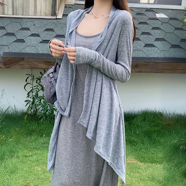 KUMI-Plain Open Front Long Cardigan