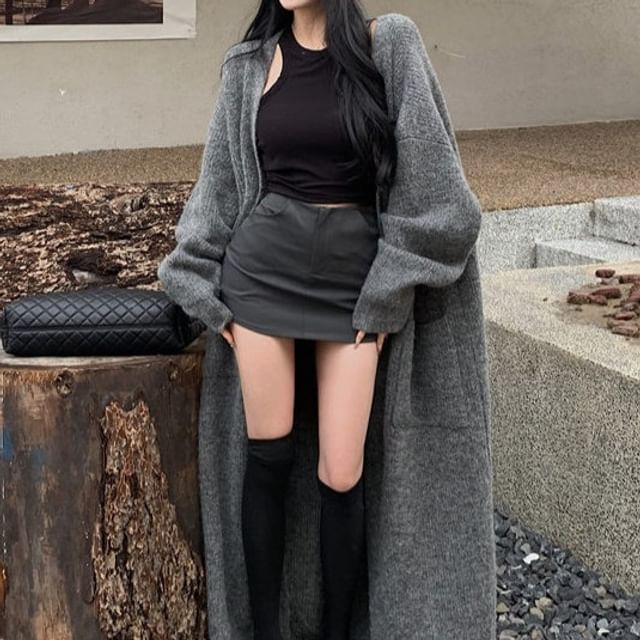 KUMI-Plain Open Front Long Cardigan