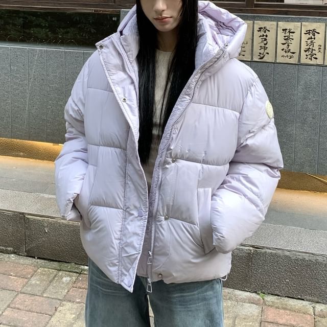 KUMI-Plain Padded Hooded Zip Jacket