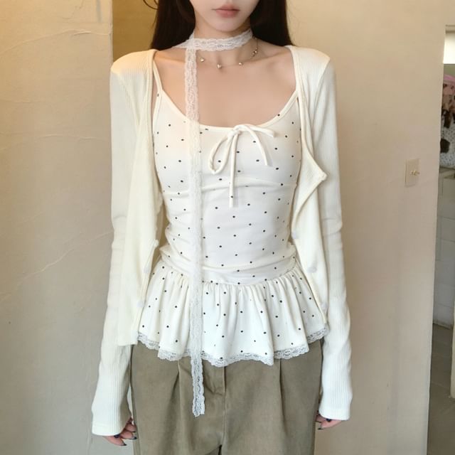 KUMI-Plain Ribbed Button Cardigan