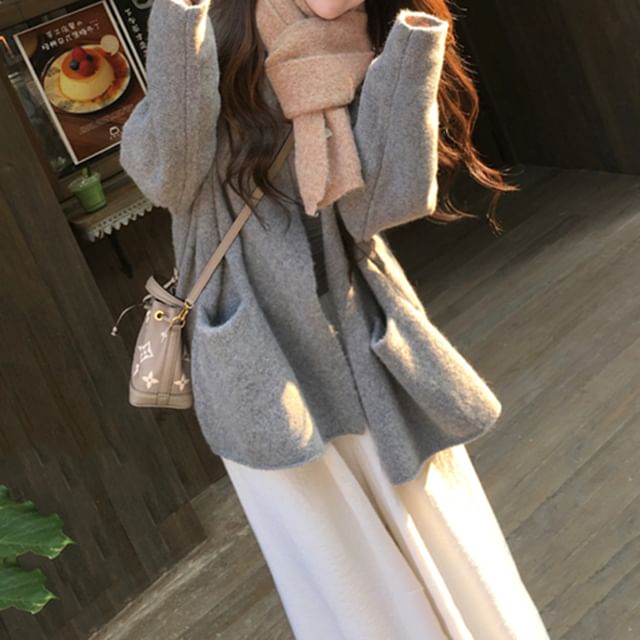 KUMI-Plain Scarf Pocket Detail Open Front Jacket Cami Top