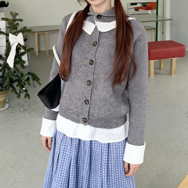KUMI-Ruffle Hem Asymmetrical Button-Up Cardigan