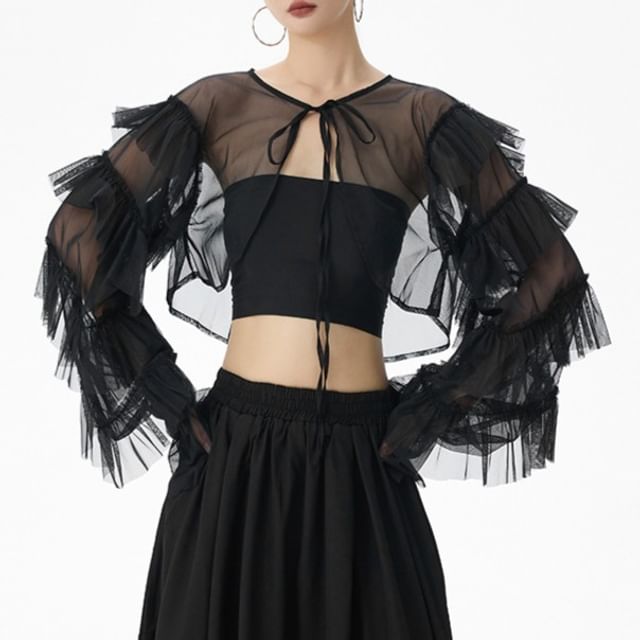 KUMI-Sheer Tie-Front Top
