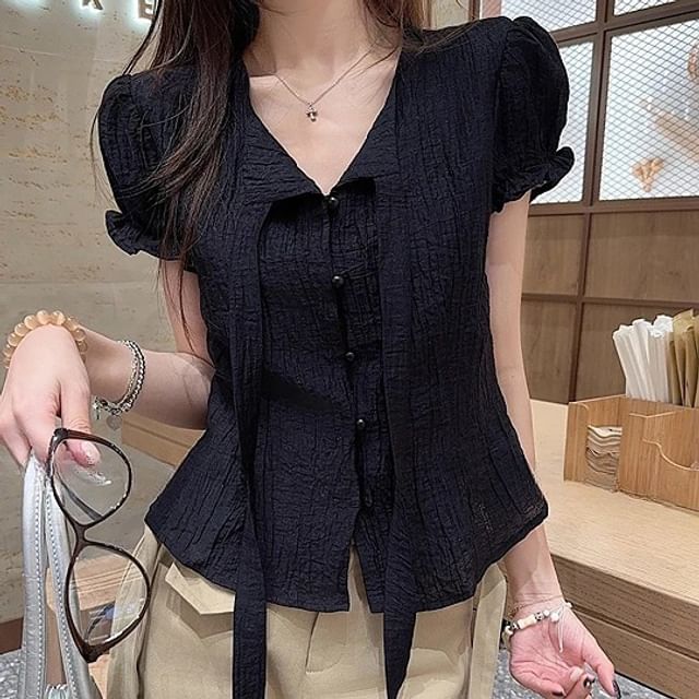 KUMI-Short-Sleeve Sheer Plain Shirt