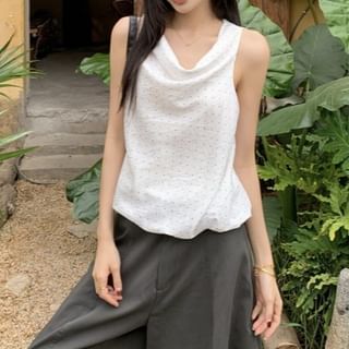KUMI-Sleeveless Cowl Neck Dotted Top