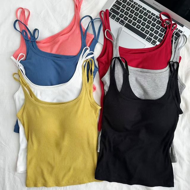 KUMI-Square Neck Ribbed Padded Slim Fit Cami Top