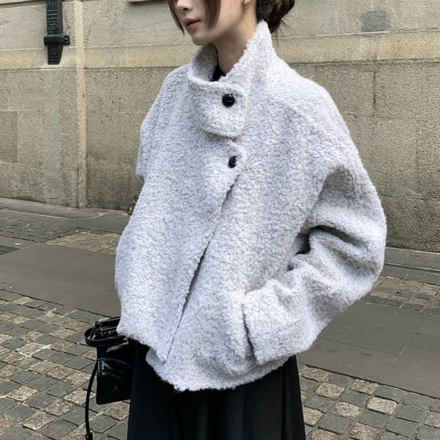 KUMI-Stand Collar Button-Up Plain Jacket