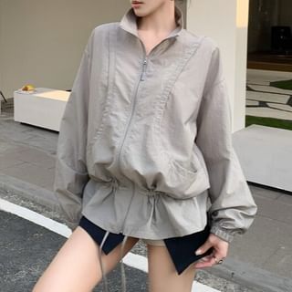KUMI-Stand Collar Plain Zip Jacket