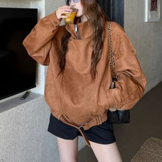 KUMI-Stand Collar Zip-Up Plain Biker Jacket
