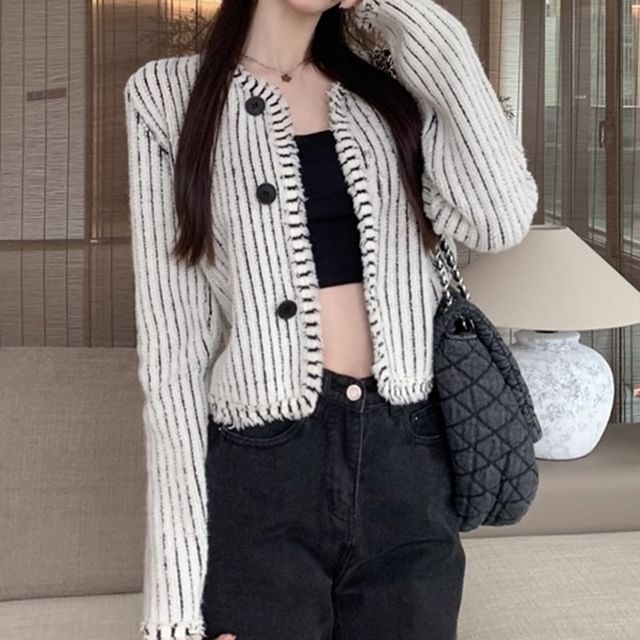 KUMI-Striped Crop Jacket