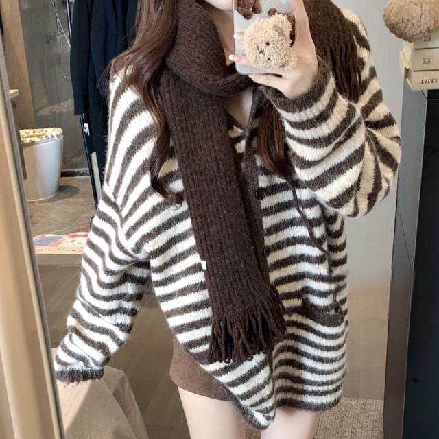 KUMI-Striped Hood Cardigan