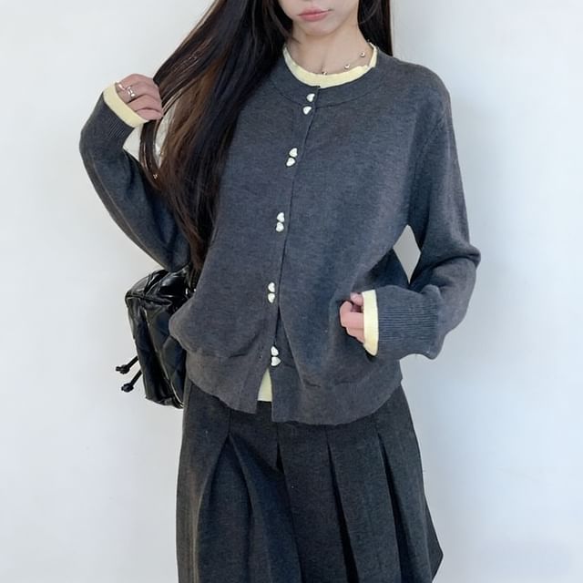 KUMI-Two-Tone Button-Up Cardigan