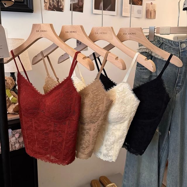 KUMI-V-Neck Lace Crop Cami Top