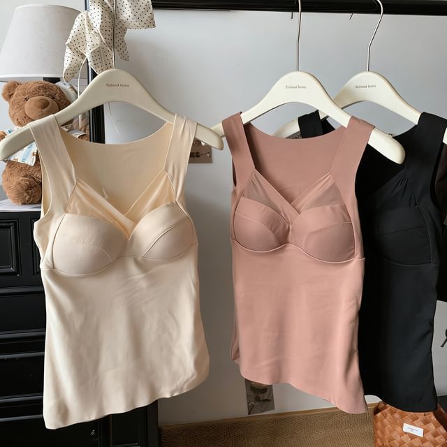 KUMI-V-Neck Mesh Panel Underwear Bra Top