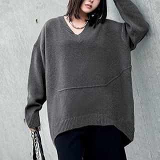 KUMI-V-Neck Plain Oversized Sweater