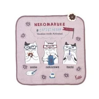 KUSUGURU JAPAN-Café Cat Nekomaruke Gauze Pile Handkerchief Mocha