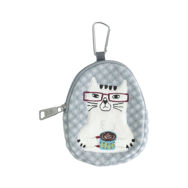 KUSUGURU JAPAN-Cat Nekomaruke Fleece Mini Pouch Gray
