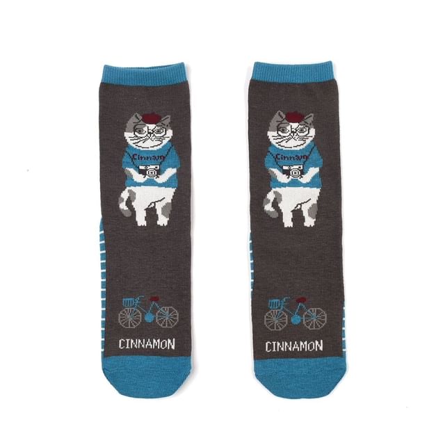 KUSUGURU JAPAN-Cinnamon Cat Print Socks Brown