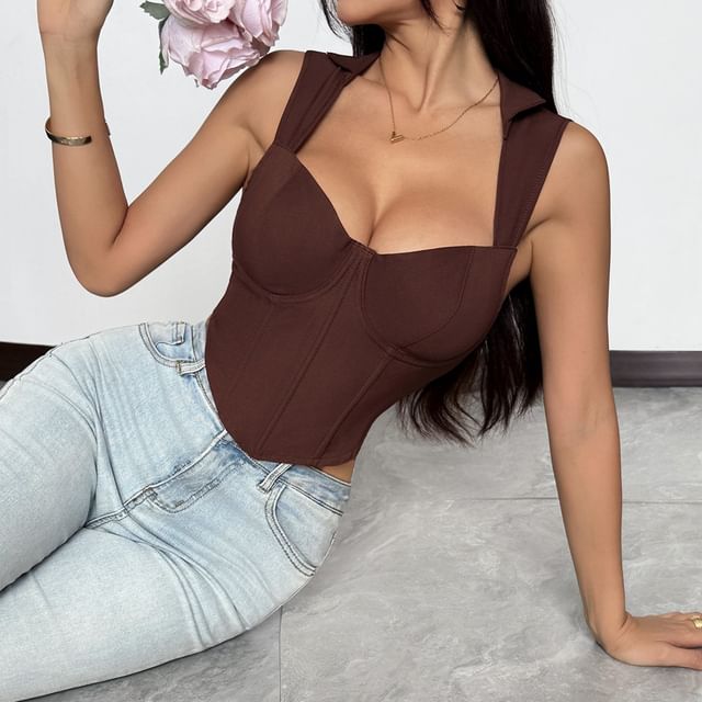 Lady Citrus-Collared Plain Bustier Top