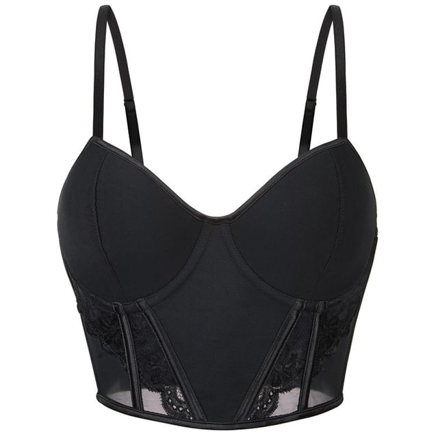 Lady Citrus-Plain Mesh Panel Bustier Top