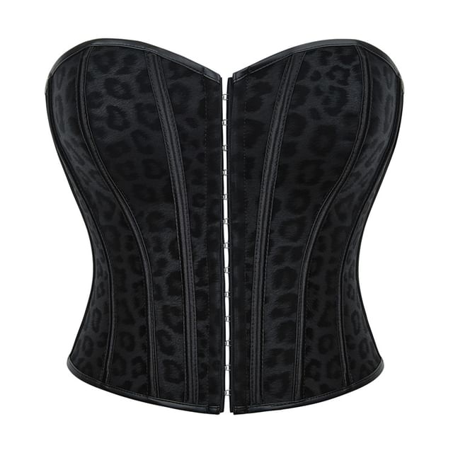 Lady Citrus-Strapless Sweetheart Neck Leopard Print Bustier Top