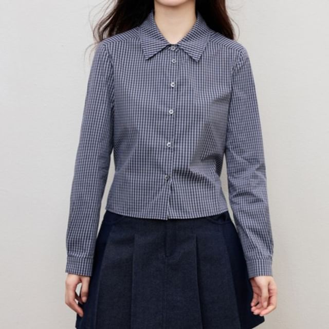 Lady Jean-Long-Sleeve Collared Plaid Button Up Shirt