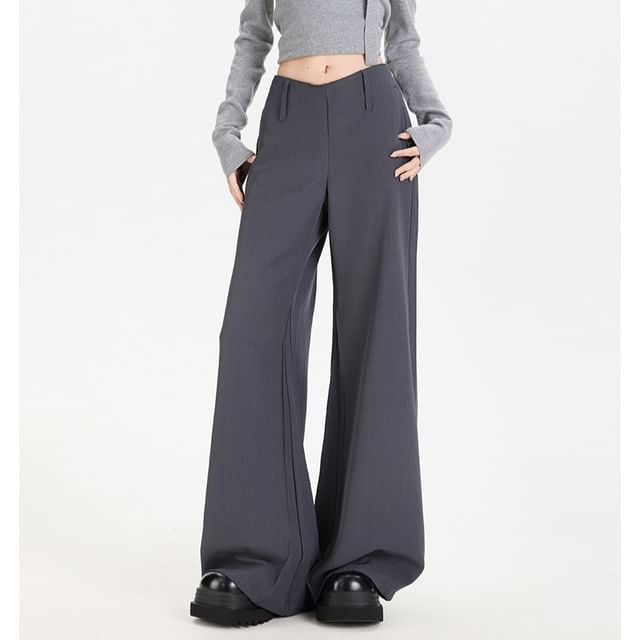 Lady Jean-Mid Rise Plain Flared Slacks