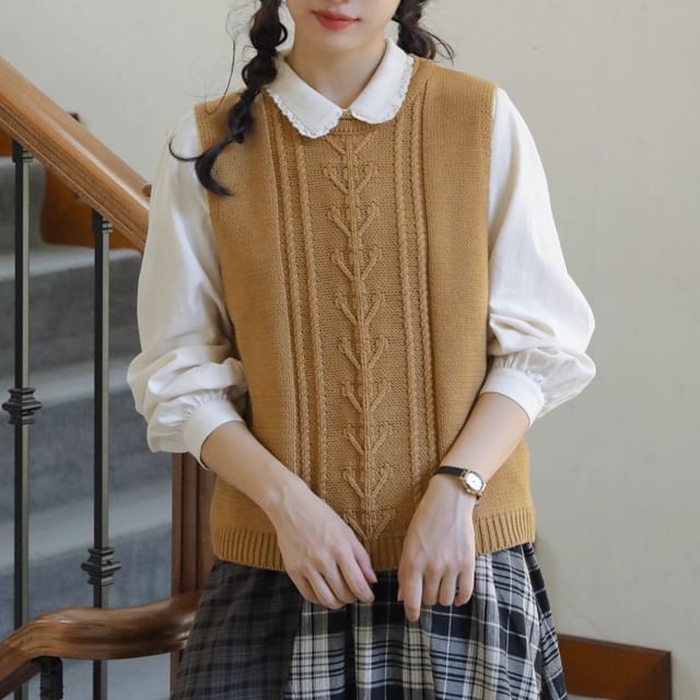 Lady Jean-V-Neck Plain Crop Sweater Vest