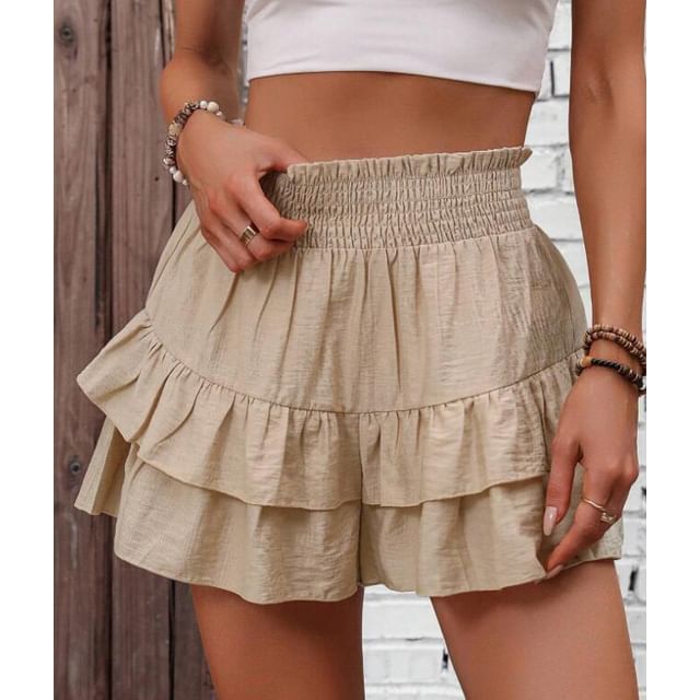 LaLaLadies-High Waist Plain Mini Skorts