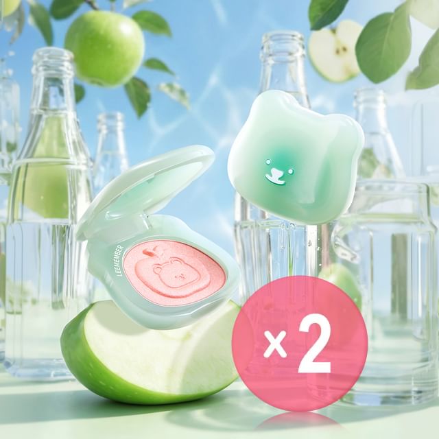 LEEMEMBER-Bear Cream Blush Highlighting Powder Green Apple Edition - 3 Colors 2pcs Bundle Set