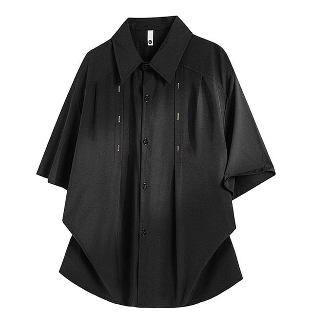 Lefitt-Elbow-Sleeve Embroidered Button-Up Shirt