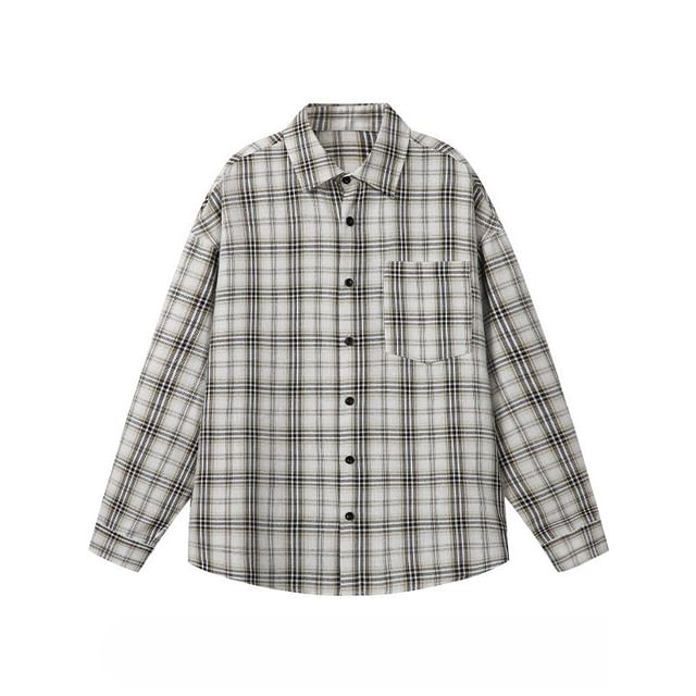 Lefitt-Long Sleeve Collared Plaid Shirt